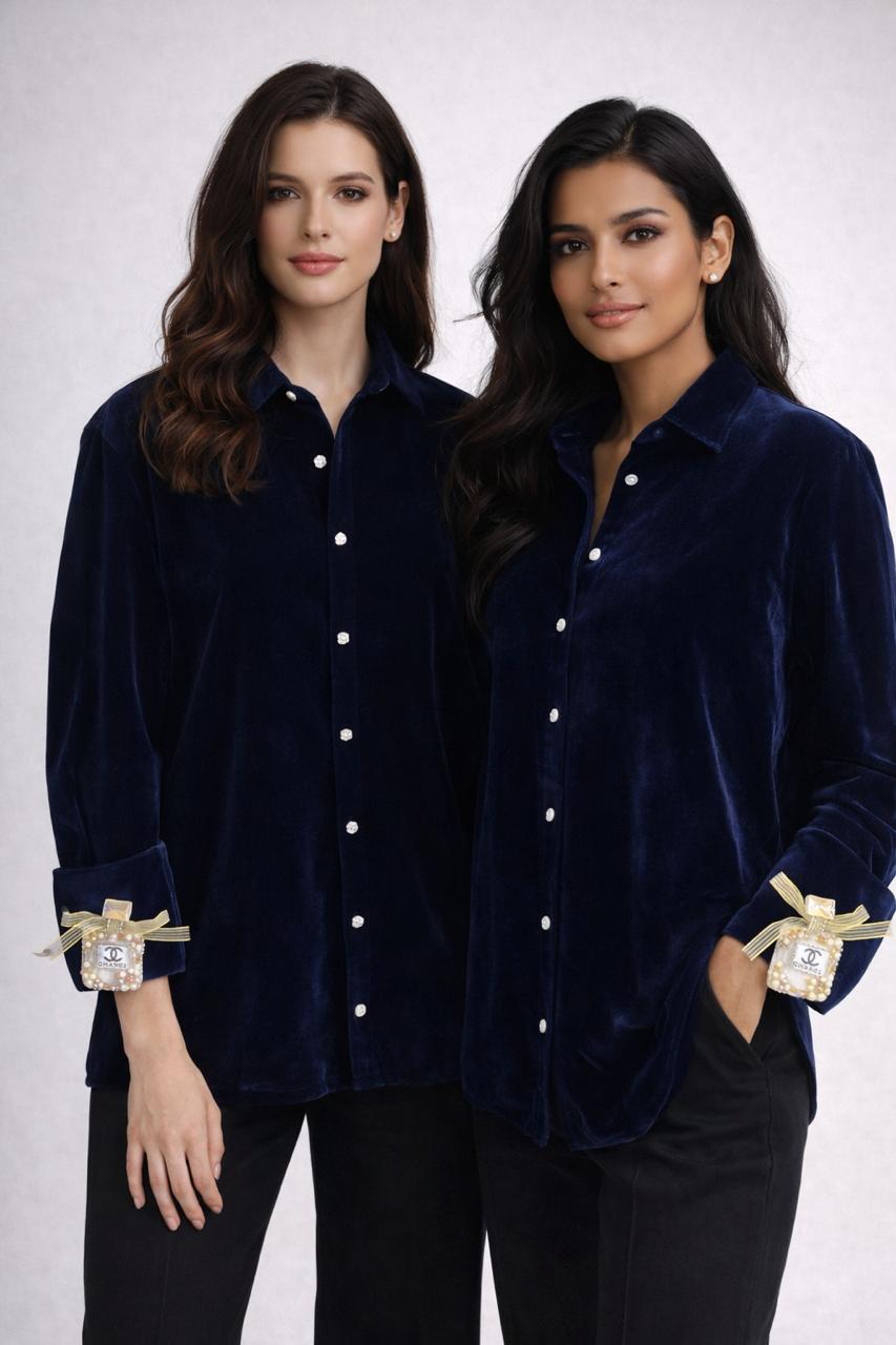 Midnight Blue Velvet Shirt