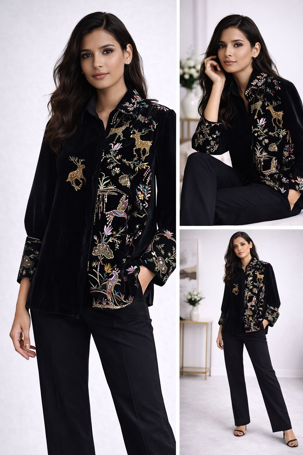 Black Velvet Embellished Shirt