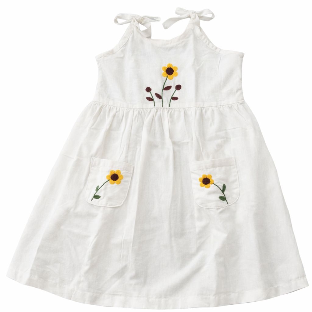 Sunny Blossom White Cotton Kids Dress - Image 2