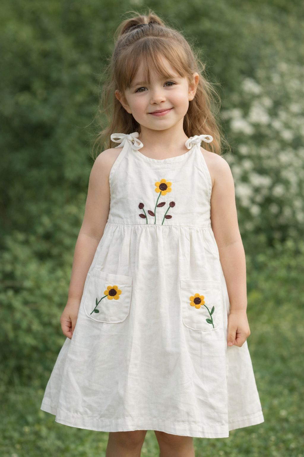 Sunny Blossom White Cotton Kids Dress