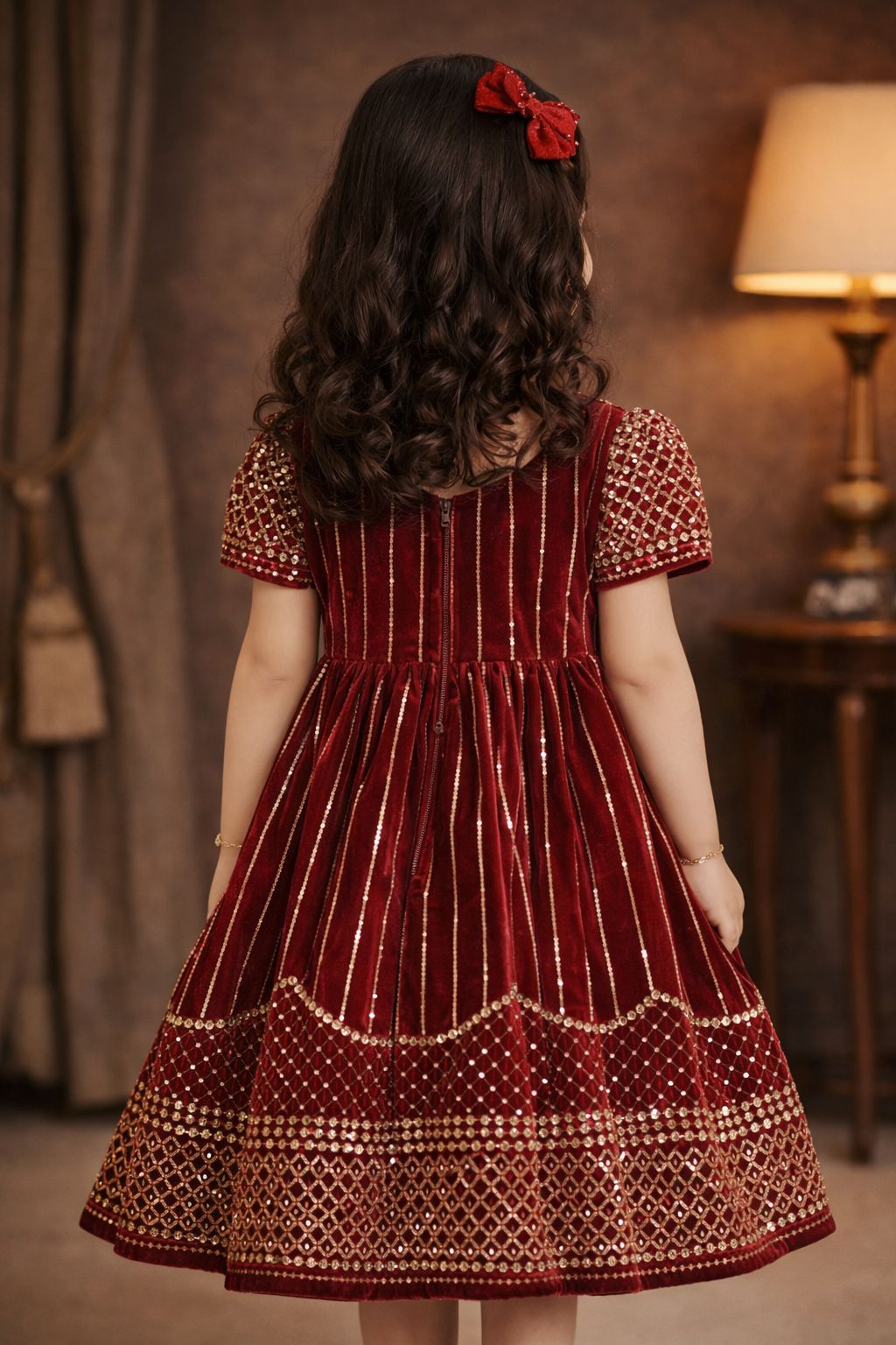 Premium Velvet Embellished Girls Dress - Image 2