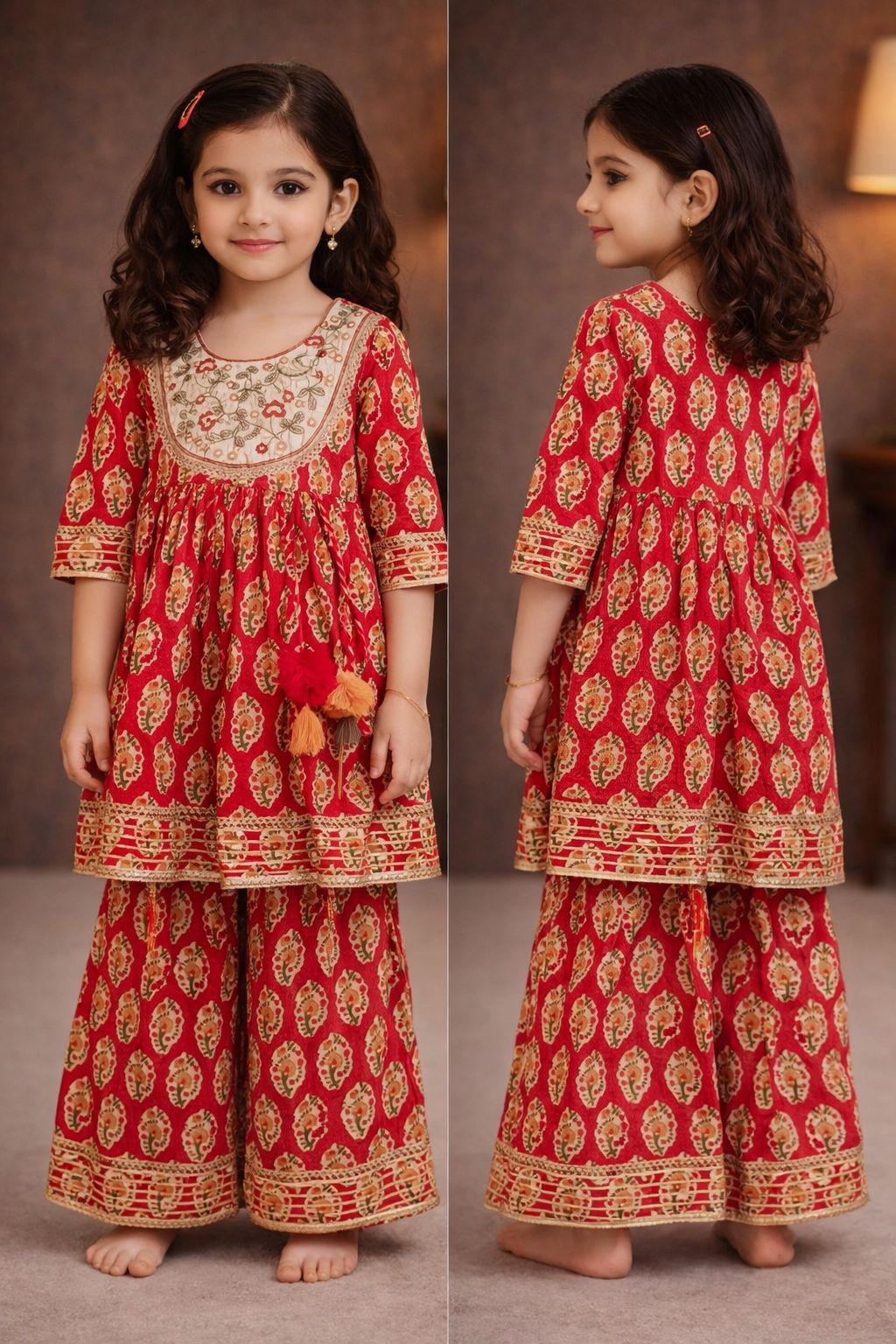 Girls Printed Kurta & Palazzo Set - Image 2
