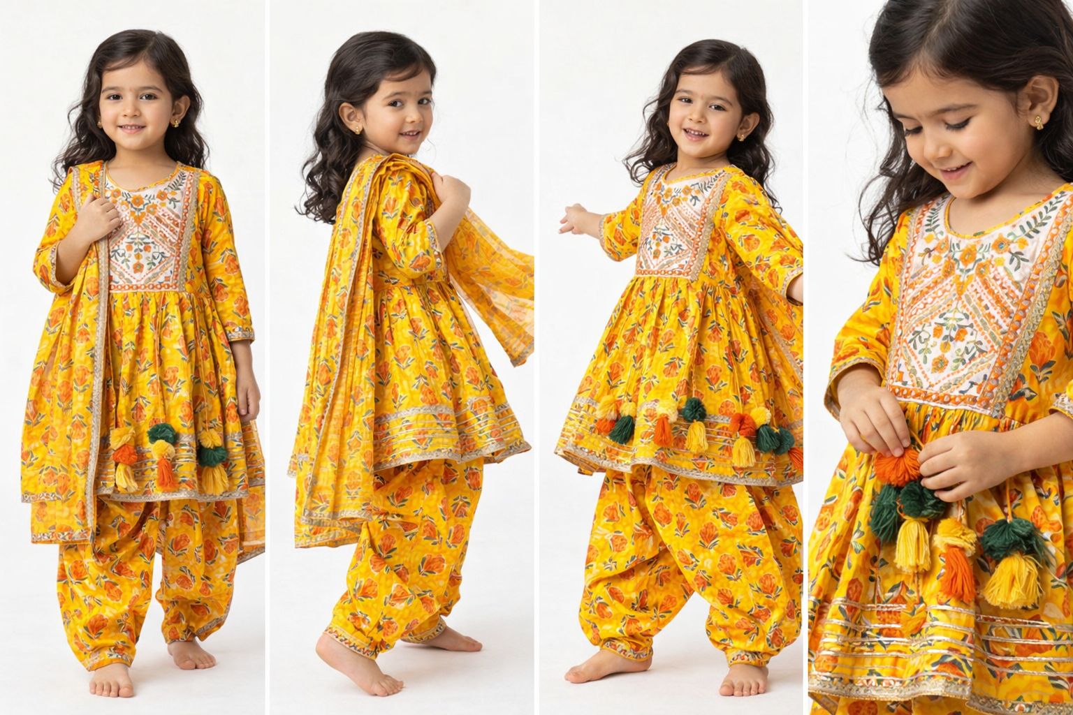 Girls Yellow Festive Ethnic Kurta Set - Image 2
